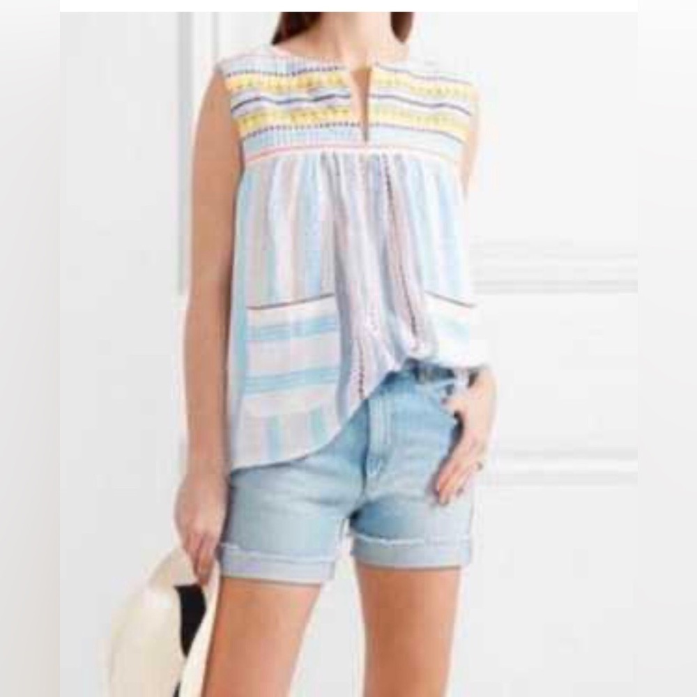 Lemlem Semira Popover Embroidered Multicolor Striped Blouse Size XS